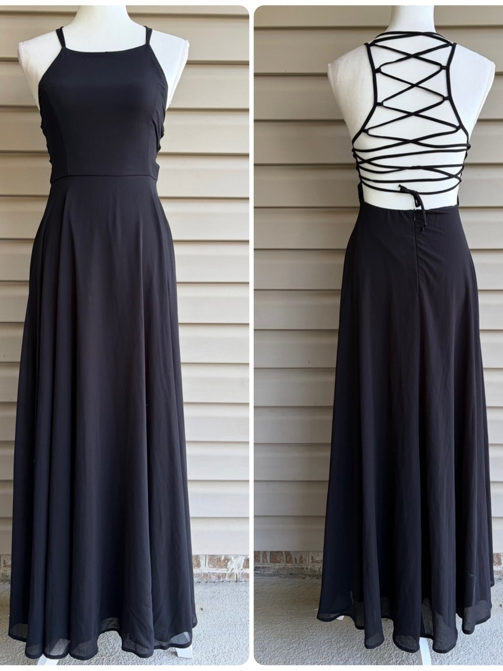 Lulus Strappy to be Here Black Maxi Haltered Back Strappy Dress